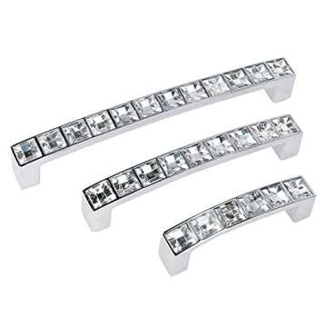 abcGoodefg Modern Crystal Glass Rhinestone Cabinet Handle Pulls Clear Bling Draw Knobs U Shape Door Handle Pulls Knobs, 5.3" Length (5" Hole Centers), Clear Silver, Zinc Alloy, 10-Pack