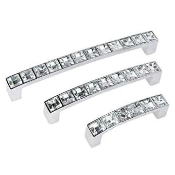 abcGoodefg Modern Crystal Glass Rhinestone Cabinet Handle Pulls Clear Bling Draw Knobs U Shape Door Handle Pulls Knobs, 5.3" Length (5" Hole Centers), Clear Silver, Zinc Alloy, 10-Pack