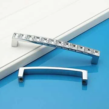 abcGoodefg Modern Crystal Glass Rhinestone Cabinet Handle Pulls Clear Bling Draw Knobs U Shape Door Handle Pulls Knobs, 5.3" Length (5" Hole Centers), Clear Silver, Zinc Alloy, 10-Pack