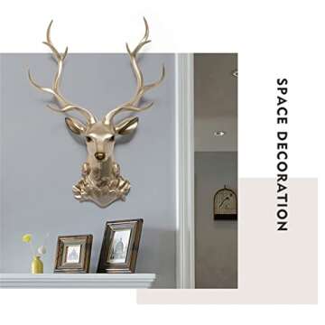 YYDX Gold Deer Head Wall Sculpture, Faux Antlers Wall Mount Art Decoration, Wall Decor Living Room Dining Room Background Wall Pendant Deer Head