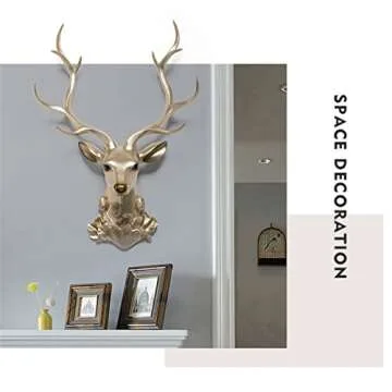 YYDX Gold Deer Head Wall Sculpture, Faux Antlers Wall Mount Art Decoration, Wall Decor Living Room Dining Room Background Wall Pendant Deer Head