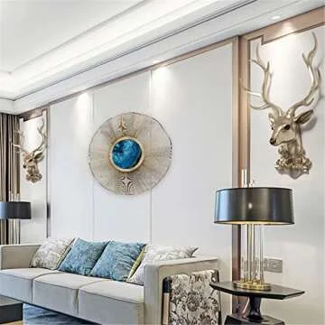 YYDX Gold Deer Head Wall Sculpture, Faux Antlers Wall Mount Art Decoration, Wall Decor Living Room Dining Room Background Wall Pendant Deer Head