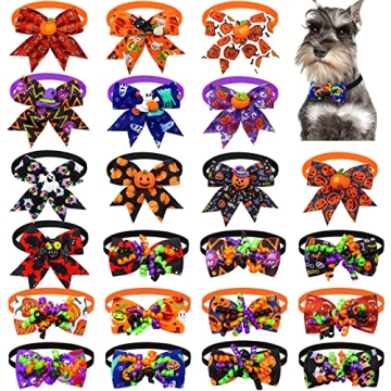 22Pcs Halloween Pet Bow Tie, Adjustable Bow Tie for Pet Cats and Dogs, Halloween Fall Pet Neck Tie w...