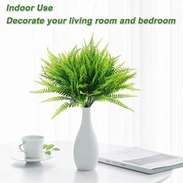 Coreland 20 Bundles Artificial Plants Outdoor Fake Boston Fern Faux Plastic Plants Greenery for Garden Patio Planter Pathway Porch Window Decor