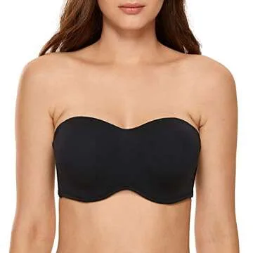 DELIMIRA Women's Strapless Bra Minimizer Seamless Underwire Unlined Bandeau for Big Bust Black 38C