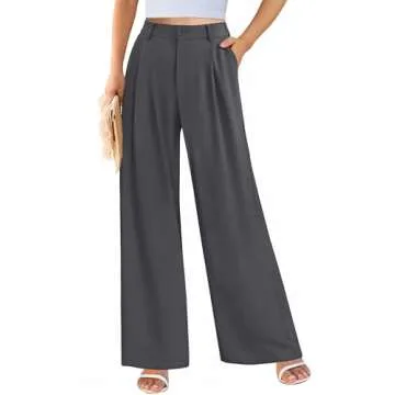 PRETTYGARDEN Women's Casual Wide Leg Pants - High Elastic Waisted Long Work Office Suit Pants