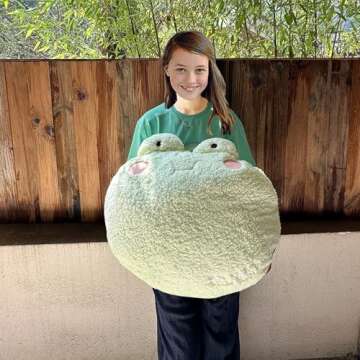 DXDE4U Frog Plush Pillow, Giant Frog Stuffed Animal (25.6 * 23.6 inch), Adorable Jumbo Frog Plush Toy Hugging Pillow, Home Cushion Decoration Birthday Xmas Travel Gift for Kids Adults Girls Boys