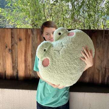 DXDE4U Frog Plush Pillow, Giant Frog Stuffed Animal (25.6 * 23.6 inch), Adorable Jumbo Frog Plush Toy Hugging Pillow, Home Cushion Decoration Birthday Xmas Travel Gift for Kids Adults Girls Boys