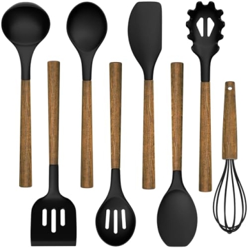 Umite Chef Silicone Cooking Utensil Set with Acacia Wood Handles