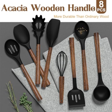 Umite Chef Silicone Cooking Utensil Set with Acacia Wood Handles