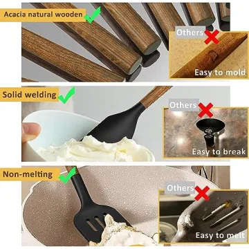 Umite Chef Silicone Cooking Utensil Set with Acacia Wood Handles