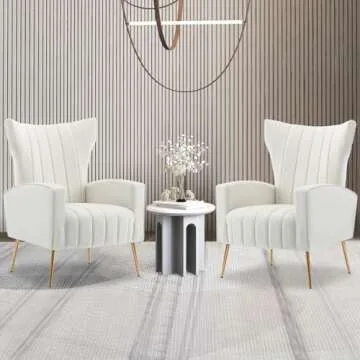 HOMEFUN Accent Chair Set of 2, Velvet Wingback Armchair Modern Upholstered Single Sofa with Metal Le...