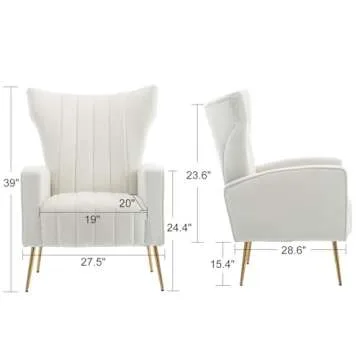 HOMEFUN Accent Chair Set of 2, Velvet Wingback Armchair Modern Upholstered Single Sofa with Metal Legs for Living Room Bedroom Nursery, Beige
