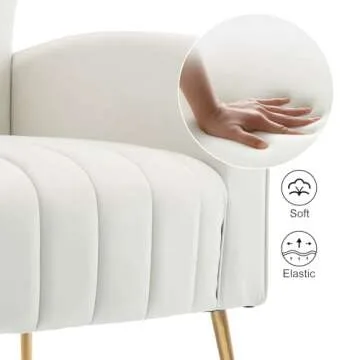 HOMEFUN Accent Chair Set of 2, Velvet Wingback Armchair Modern Upholstered Single Sofa with Metal Legs for Living Room Bedroom Nursery, Beige