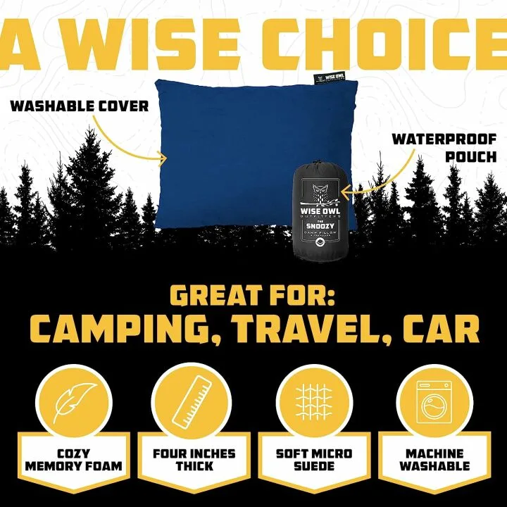 Wise Owl Camping Pillow - Travel Must-Have for Comfort