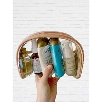 EzPacking Half Moon Bag/Clear Cosmetic Pouch for Purse/Transparent TSA Compliant Clear Quart Bag for Travel/See-Through Clutch or Handbag for Makeup/Made From Vegan Leather, Vinyl PVC & Suede (Blush)