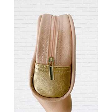 EzPacking Half Moon Bag/Clear Cosmetic Pouch for Purse/Transparent TSA Compliant Clear Quart Bag for Travel/See-Through Clutch or Handbag for Makeup/Made From Vegan Leather, Vinyl PVC & Suede (Blush)