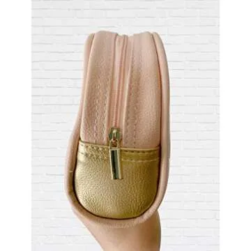 EzPacking Half Moon Bag/Clear Cosmetic Pouch for Purse/Transparent TSA Compliant Clear Quart Bag for Travel/See-Through Clutch or Handbag for Makeup/Made From Vegan Leather, Vinyl PVC & Suede (Blush)