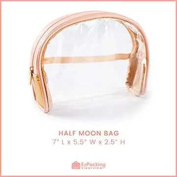 EzPacking Half Moon Bag/Clear Cosmetic Pouch for Purse/Transparent TSA Compliant Clear Quart Bag for Travel/See-Through Clutch or Handbag for Makeup/Made From Vegan Leather, Vinyl PVC & Suede (Blush)