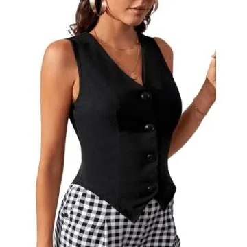 Floerns Women's Stylish Sleeveless V Neck Blazer Jacket