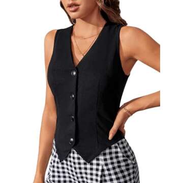 Floerns Women's Stylish Sleeveless V Neck Blazer Jacket