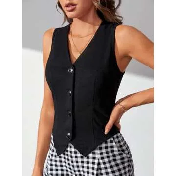Floerns Women's Stylish Sleeveless V Neck Blazer Jacket