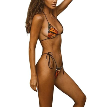 Womens Bikini Set Sexy Thong Swimsuits Print Floral Two Piece Bathing Suit Color Block Bandeau Swimw...