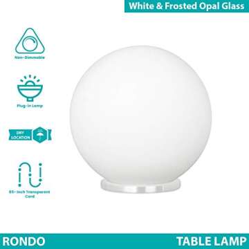 EGLO 204565A Rondo Collection Round Table Lamp with Glass Ball Shade for Living Room, Bedroom, Dorm,...