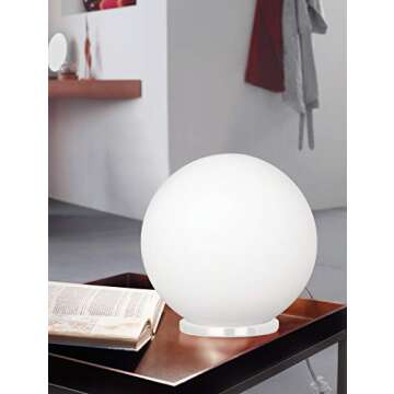 EGLO 204565A Rondo Collection Round Table Lamp with Glass Ball Shade for Living Room, Bedroom, Dorm, and Office, 60W, 8-Inch, White/Frosted Opal