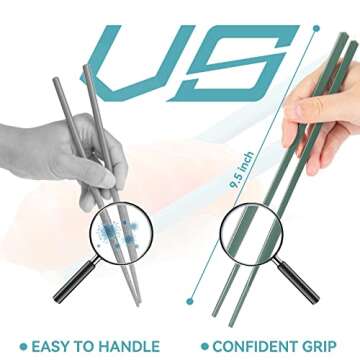 Chopsticks,LIANGKEN 5 Pairs Dishwasher Safe Fiberglass Chopsticks Set,9.5 Inch Reusable Japanese Chinese Chopsticks , Non-Slip, Easy to Use (colorful ) (9.5 inch, color)