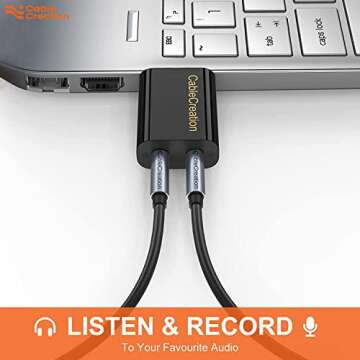 USB Audio Adapter with 3.5mm Jack, CableCreation USB External Stereo Sound Card with 3.5mm Earphone and Microphone for PS4, PS5, Windows, Mac, Linux, Plug and Play, Black