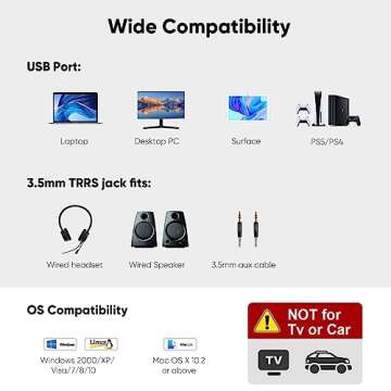 USB Audio Adapter with 3.5mm Jack, CableCreation USB External Stereo Sound Card with 3.5mm Earphone and Microphone for PS4, PS5, Windows, Mac, Linux, Plug and Play, Black