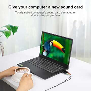 USB Audio Adapter with 3.5mm Jack, CableCreation USB External Stereo Sound Card with 3.5mm Earphone and Microphone for PS4, PS5, Windows, Mac, Linux, Plug and Play, Black