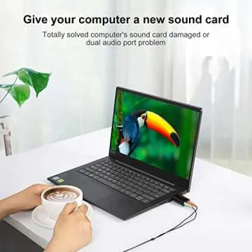 USB Audio Adapter with 3.5mm Jack, CableCreation USB External Stereo Sound Card with 3.5mm Earphone and Microphone for PS4, PS5, Windows, Mac, Linux, Plug and Play, Black