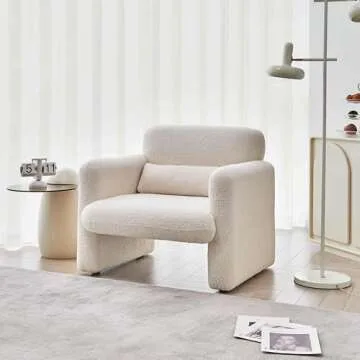 YOOBECH Modern Accent Single Sofa Chair with Arms, Lamb Fabric Upholstered Comfy Reading Arm Chair for Bedroom, Living Room-Beige