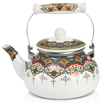 ZOOFOX Ceramic Enamel Tea Kettle, 2.6 Quart Large Floral Colorful Teapot with Handle for Stovetop, R...