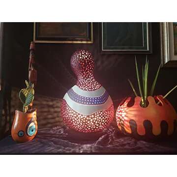 Earth Tones Colored Handmade Modern Gourd Lamp Night Light Unique Birthday Gift Idea Teens Study Bedroom Home Decor Furniture Wall