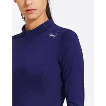 BALEAF Thermal Long Sleeve Tops Women Fleece Tops Workout Running Gear Clothes Winter Underwear Undershirts Base Layer Cold Weather Navy M
