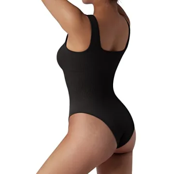 SUUKSESS Women Ribbed Seamless Sexy Bodysuit Black