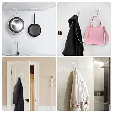 FACURY Large Adhesive Hooks 22Ib(Max),Waterproof and Rustproof Wall Hooks for Hanging Heavy Duty,Stainless Steel Towel and Coats Hooks to use Inside Kitchen,Bathroom,Home and Office,16Pack (16)