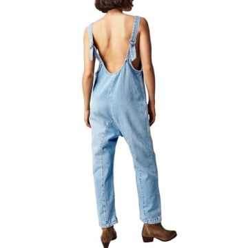 PLNOTME Women's Denim Overall Jumpsuits Sleeveless Comfortable
