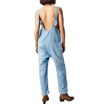 PLNOTME Women's Denim Overall Jumpsuits Sleeveless Comfortable