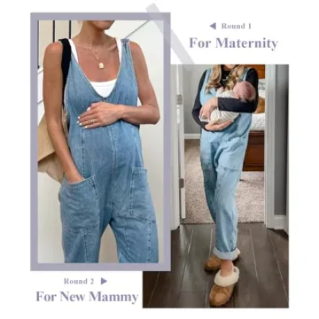 PLNOTME Women's Denim Overall Jumpsuits Sleeveless Comfortable