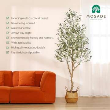 MOSADE Artificial Olive Tree 7 Feet Fake Olive Silk Plant and Handmade Seagrass Basket, Perfect Tall Faux Topiary Silk Tree for Indoor Entryway Modern Decor Home Office Porch Balcony Gift,1Pack