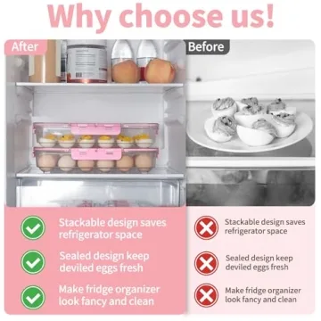 MesRosa Durable Deviled Egg Container with Lid and Handle