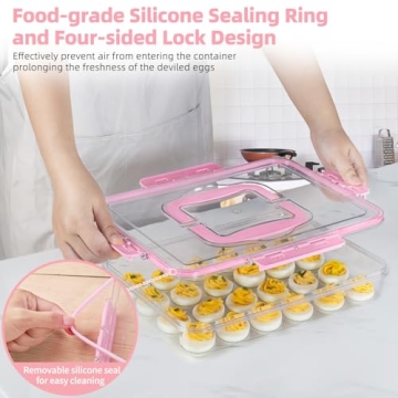 MesRosa Durable Deviled Egg Container with Lid and Handle