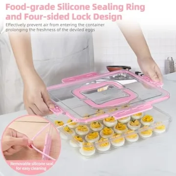 MesRosa Durable Deviled Egg Container with Lid and Handle