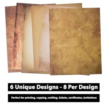 48 Aged Paper -Vintage Letter Papers With Classic Aged Paper Designs- Six Old Looking Styles Perfect for Vintage Letters - Vintage Printing paper, Vintage Writing Paper, 8.5 x 11 inches (Pack of 48)