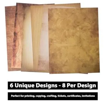 48 Aged Paper -Vintage Letter Papers With Classic Aged Paper Designs- Six Old Looking Styles Perfect for Vintage Letters - Vintage Printing paper, Vintage Writing Paper, 8.5 x 11 inches (Pack of 48)