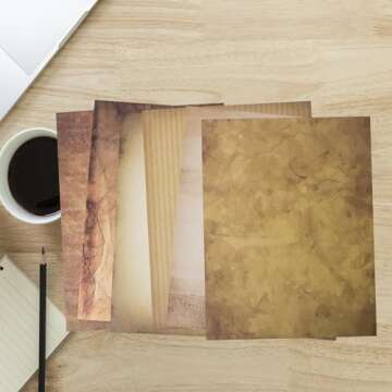 48 Aged Paper -Vintage Letter Papers With Classic Aged Paper Designs- Six Old Looking Styles Perfect for Vintage Letters - Vintage Printing paper, Vintage Writing Paper, 8.5 x 11 inches (Pack of 48)